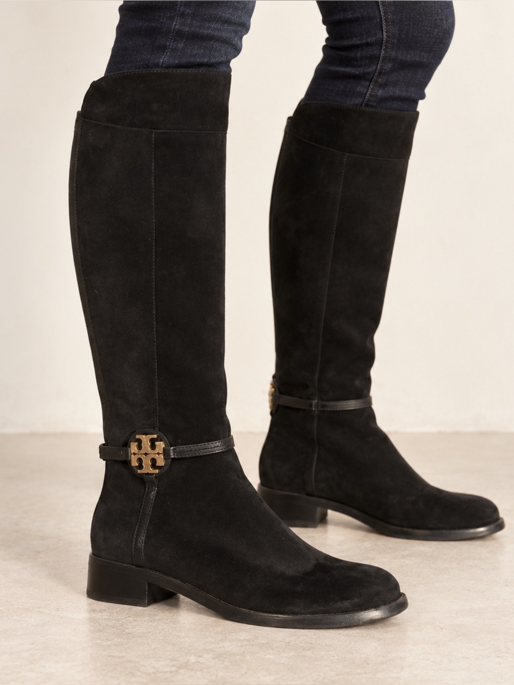 Tory Burch Miller Black Suede Tall Boots Women's Sz. 6.5